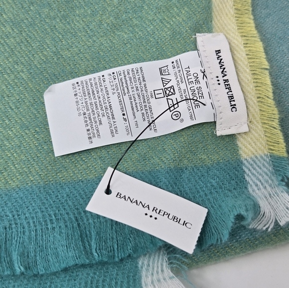 NWT BANANA REPUBLIC OVERSIZE BLANKET SCARF SHAWL WRAP CITRON BLUE PLAID WOMEN OS - Picture 13 of 15